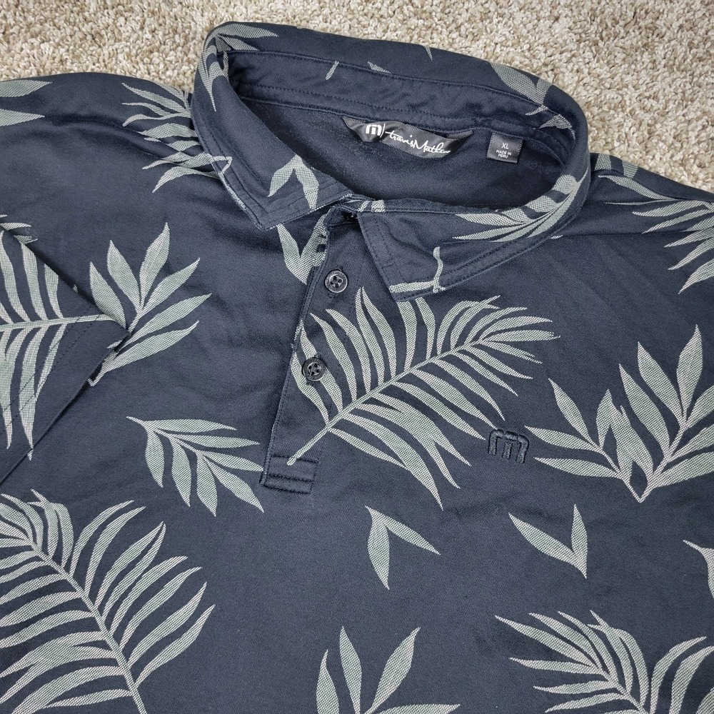 Travis Mathew Mens XL Black AOP Floral Performance Stretch Golf Polo SS